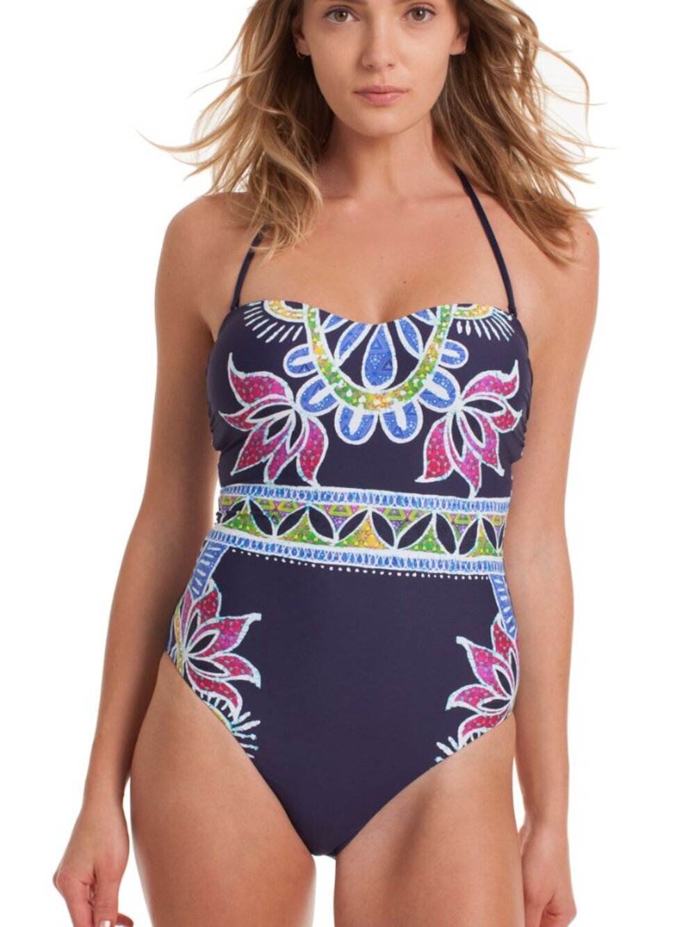 NWT Trina Turk Women's Lotus Batik Bandeau One Piece Swimsuit 12